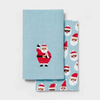 2pk Santa Christmas Hand Towel Light Blue - Wondershop™