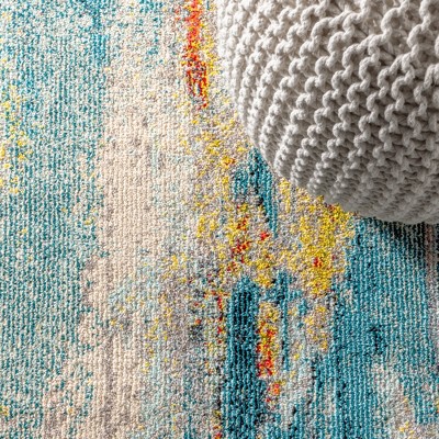 Blue and Cream Abstract Watercolor 4' x 6' Area Rug
