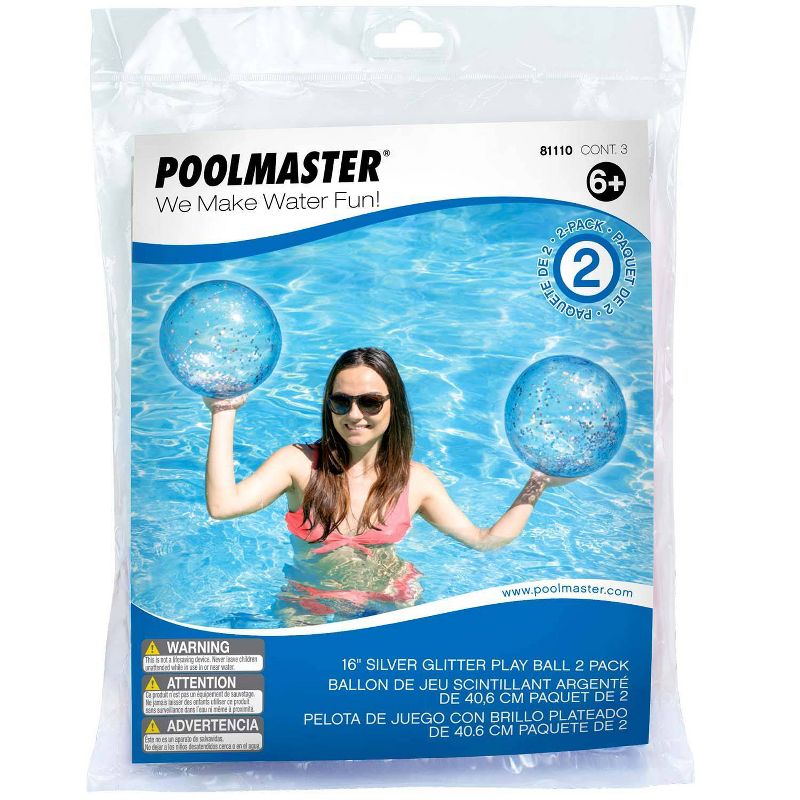 Poolmaster 16&#39;&#39; Silver Glitter Swimming Pool and Beach Ball - 2pk, 1 of 6