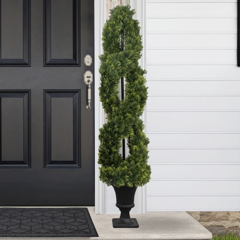 Northlight Real Touch™ Artificial Cedar Double Spiral Topiary Tree in Pot, Unlit - 4.5', 2 of 8