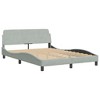 vidaXL Velvet Double Bed Frame with Headboard in Light Gray - Plywood Slats for Stability - 2 of 4