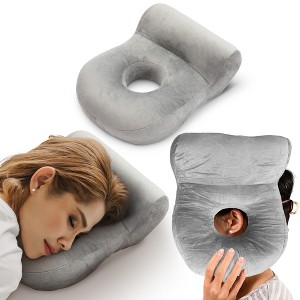 Cheer Collection Memory Foam Desk Nap Pillow with Ear Relief Hole – Velvet Cover for Office or Travel Use - 1 of 4