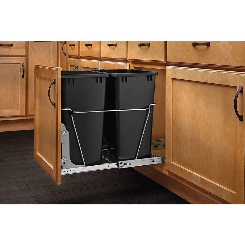 Rev-A-Shelf Double 35 Qt Full Extension Pull-Out Bottom Mount Kitchen Trash Can Waste Bin Containers & Flip Top Waste Bin Lid, Black, 5 of 7