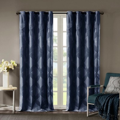 VYNXARIA 50*84" Ogee Knitted Jacquard Total Blackout Curtain Panel,Navy(Only 1 Pc Panel)