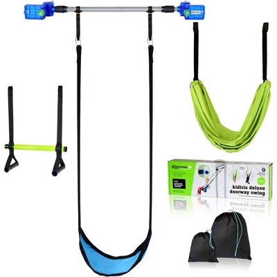 Playzone Kidtrix Doorway Deluxe Swing Kit with Adjustable Attachment System, Mounting Base, and High Strength Bar for Indoor and Outdoor Use, Green