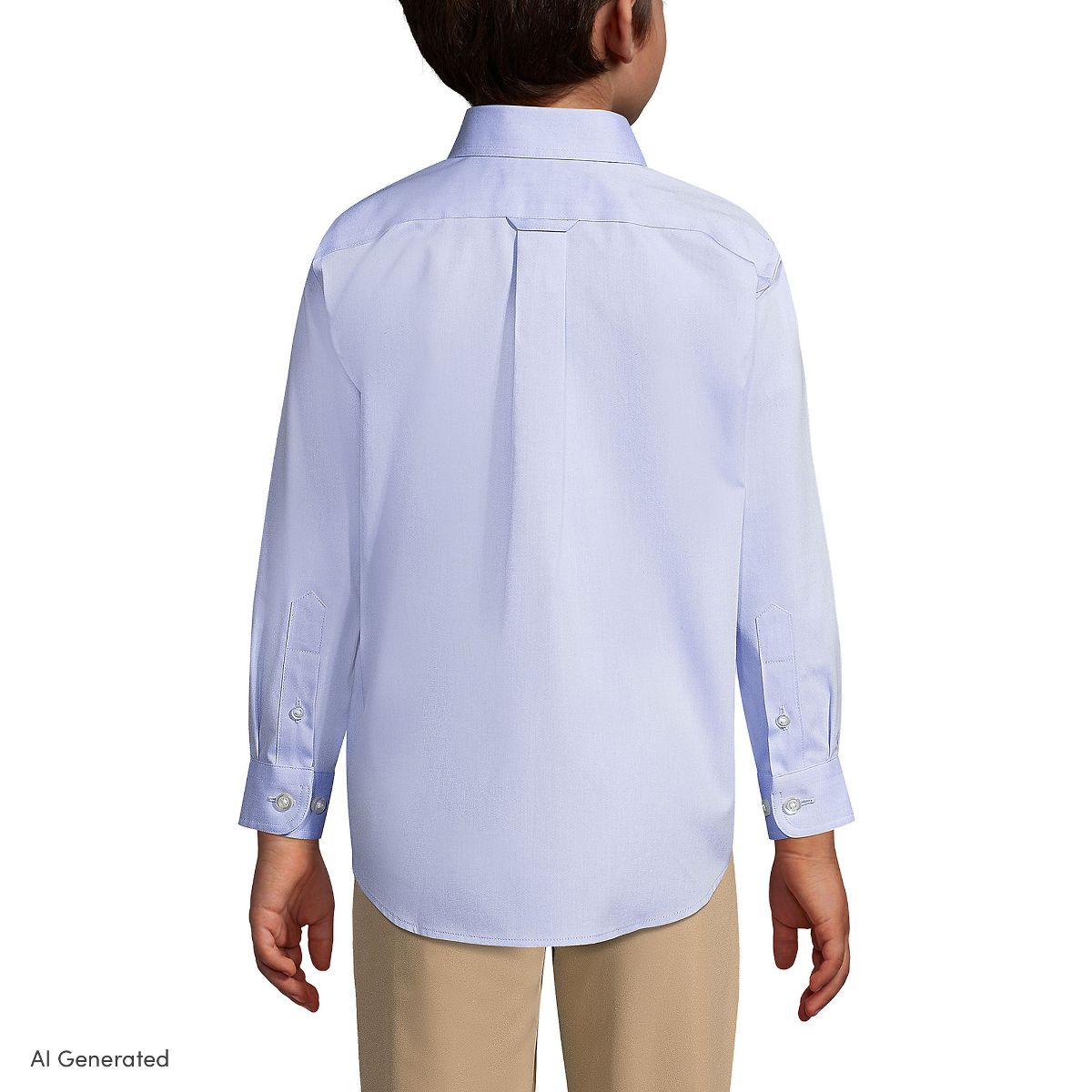 Lands' End School Uniform Kids Long Sleeve No Iron Pinpoint Dress Shirt - thumbnail 2