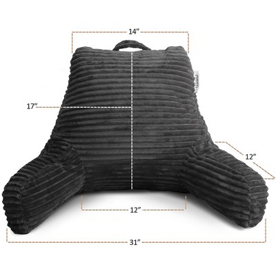 Dark Gray Microfiber Shredded Memory Foam Bed Rest Pillow with Arms