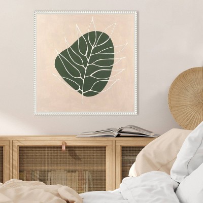Peace Offering IV Green Leaf Abstract Canvas Wall Art with White Frame