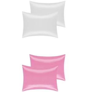 Unique Bargains Breathable Satin Solid Envelope Closure Pillowcase Standard 20"x26" 4 Pcs - 1 of 4