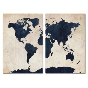 Trademark Fine Art - Michael Tompsett 'World Map - Navy' 2 Panel Art Set - 1 of 3
