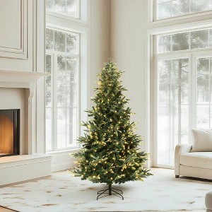 Pre-lit Artificial Christmas Tree w/Incandescent Warm White Lights,Snow Flocked Full Prelighted Xmas Tree Automatic Branch Tips,Foldable Stand - 1 of 4