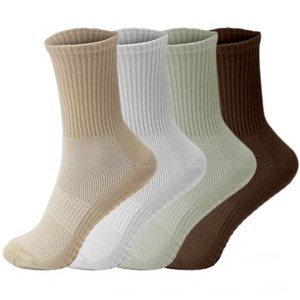 Boersma Women’s Soft Cotton Ankle Crew Socks – 4-Pack Thin Breathable Bootie Socks for Daily Wear, Yoga, Pilates，Khaki, Caramel, Light Grey, White - 1 of 4