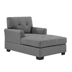 34" Wide Tufted Chaise Lounge, Soft Polyester Upholstery, Classic Button Tufting, Sturdy Wood Frame and Removable Cushions for Elegant Comfort - 1 of 4