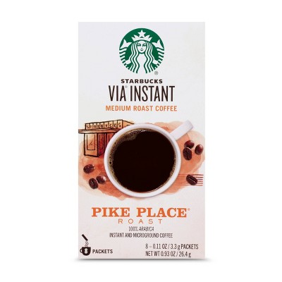 Starbucks VIA Instant Coffee Medium Roast Packets — Pike Place Roast — 1 box (8 packets)