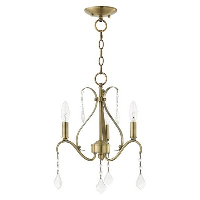 Antique Brass Mini Chandelier with Clear Crystals