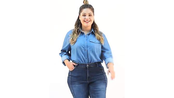 Agnes Orinda Women's Plus Size Business Casual Trendy Button Down Long Sleeve Fall Denim Shirts, 2 of 8, play video