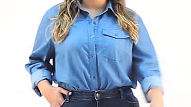 Agnes Orinda Women's Plus Size Business Casual Trendy Button Down Long Sleeve Fall Denim Shirts, 2 of 8, play video