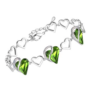 Leafael Infinity Love Heart Birthstone Crystal Link Bracelet, Silver Plated, 7“+2” Adjustable Chain - 1 of 4