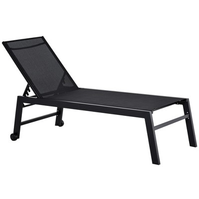 Coastal Breeze Black Outdoor Chaise Lounge with 5-Position Backrest and Wheels