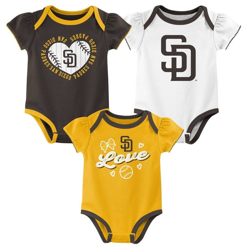 MLB San Diego Padres Infant Girls&#39; 3pk Bodysuit, 1 of 5