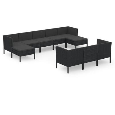 vidaXL Garden Lounge Set Black PE rattan, powder-coated steel, polyester