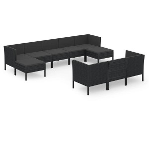 vidaXL Garden Lounge Set Black PE rattan, powder-coated steel, polyester - 1 of 4