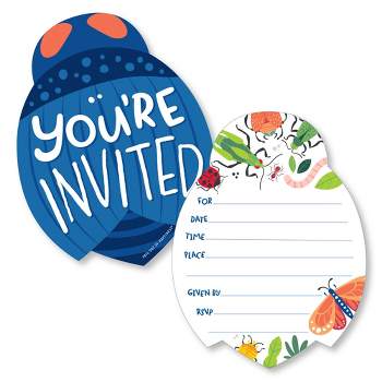 Big Dot of Happiness Buggin' Out - Shaped Fill-In Invitations - Bugs Birthday Party Invitation Cards with Envelopes - Set of 12