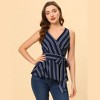 Allegra K Women's Sleeveless V Neck Tie Waist Asymmetric Hem Wrap Peplump Tops - 3 of 4