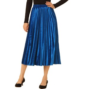 Allegra K Women's Vintage High Elastic Waist Velvet Pleated Flowy Swing Midi Skirt - 1 of 4