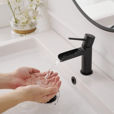 Matte Black Single Handle Waterfall Bathroom Faucet