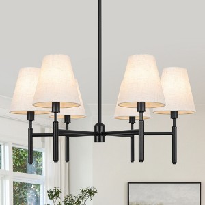 LamQee Large Farmhouse Wheel Chandelier Mid-century Pendant Fixture with Fabric Shades for Interior Lighting - 1 of 4