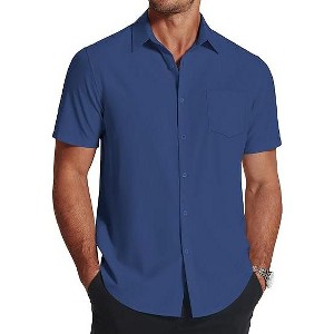 COOFANDY Men's Short Sleeve Dress Shirts Wrinkle Free Regular Fit Dress Shirt Textured Casual Button Down Shirts - 1 of 4