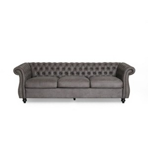 GDFStudio Kyle Upholstered 84.50" Tufted 3 Seater Sofa with Scroll Arms - 1 of 4