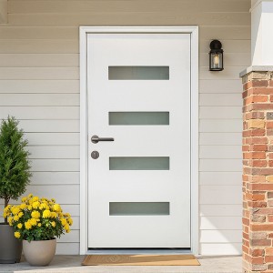 Wooakway 36"W × 80"H 4-Lite Exterior Frosted Glass Prehung Front Entry Door Primed Interior Fiberglass Entrance Door - 1 of 4