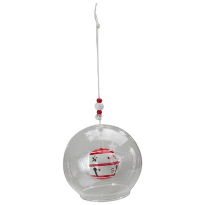 Kaemingk 3.5" Striped Jingle Bell in Glass Ball Christmas Ornament - Red/White