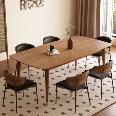 Gaoyangjiaju 62.9 inch Mid Century Modern solid wood tapered leg dining table, walnut color