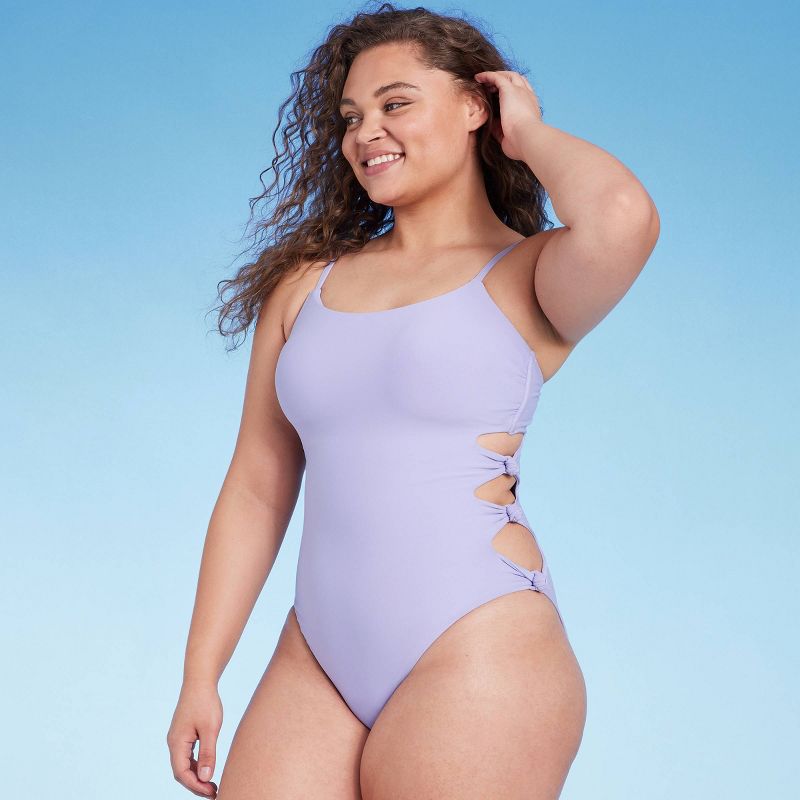Women's Cut Out Knotted One Piece Swimsuit - Shade & Shore™ Lilac Purple , 5 of 7