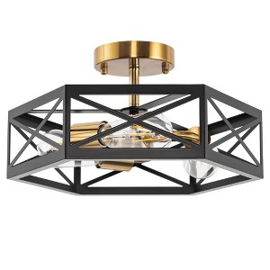 DORESshop 15 in. 3-Light Black Gold Flush Mount Modern Ceiling Light, Hallway Light Fixtures Ceiling Mount - 1 of 4