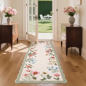 Washable Non-Slip Area Rug, Floral Soft Carpet for Bedroom & Living Room, Cute Aesthetic Throw for Girls' Room - 1 of 4