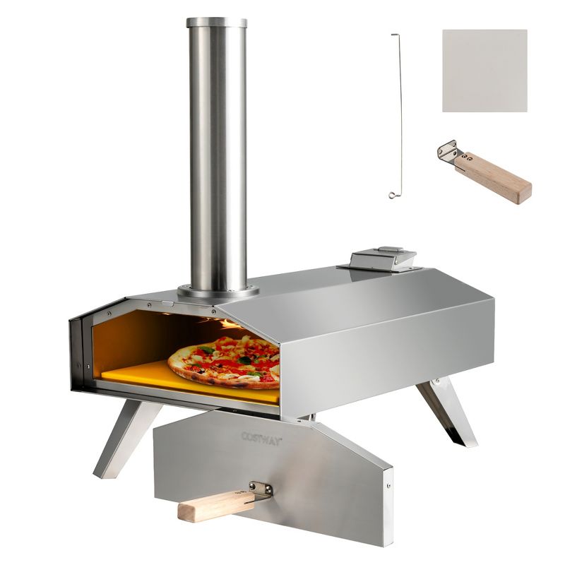 Costway Wood Pellet Pizza Oven Pizza Maker Portable Outdoor Pizza Stone w/ Foldable Leg, 1 of 11