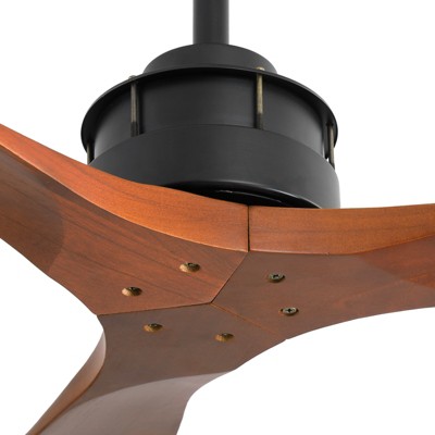 60 inch Solid Wood Ceiling Fan No Lights with Remote, Low Profile 3 Blade Ceiling Fan with 3 Downrod for Outdoor Indoor Living Room Farmhouse Patio