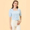 Allegra K Women's Cotton Square Neck Pearl Beaded Front Short Sleeve Peasant Elegant Blouses - 2 of 4