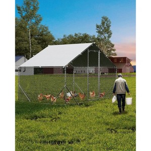 Large Walk-In Metal Chicken Coop, 6.56 x 9.84 x 6.56 ft Outdoor Poultry Run with Waterproof & UV-Resistant Cover, Chicken House for 6-10 Chickens - 1 of 4