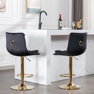 LOVMOR Set of 2 Bar Stools,with Chrome Footrest and Base Swivel Height Adjustable Mechanical Lifting Velvet + Golden Leg Simple Bar Stoo - 1 of 4