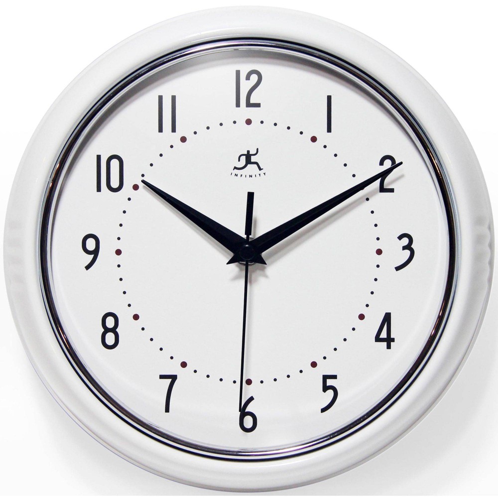 Photos - Wall Clock 9.5" Retro Metal  White - Infinity Instruments