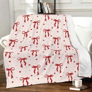 Cute Red Bow Throw Blanket,Red Bow Flannel Throw Blankets Gifts for Women Girls,Aesthetic Preppy Bowknot Coquette Warm Blanket Room Decor. - 1 of 4