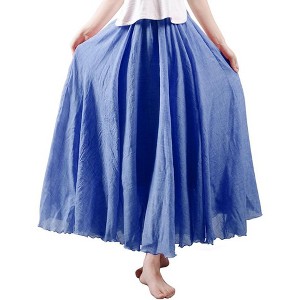 Women's Bohemian Cotton Linen Maxi Skirt - Long Flowy Casual for Summer Beach Holiday Denim Blue - 1 of 4