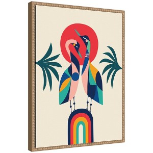Kate & Laurel All Things Decor 18"x24" Sylvie Modern Vibrant Rainbow Geese Framed Canvas by Rachel Lee Beaded Natural - 1 of 4