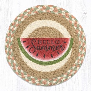 Earth Rugs Fruit-Themed Summer Table Decor – Hand-Stenciled Watermelon Jute Trivet - 1 of 3