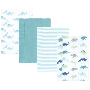 Hudson Baby Cotton Flannel Burp Cloths, Soft Teal Dino, One Size - 1 of 4